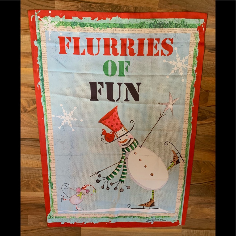 Debbie Taylor Kerman Flurries of Fun House Winter Double Sided Flag L 39” W 28”